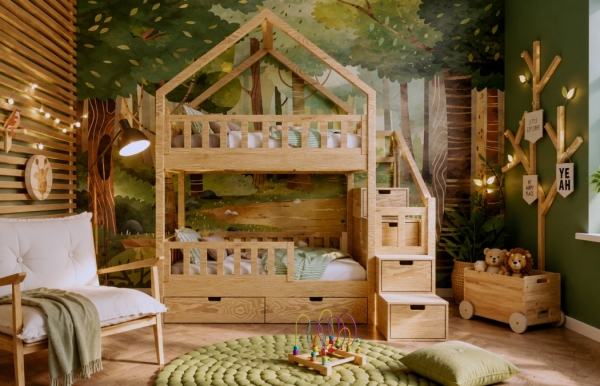 Hochbett Haus mit Stauraum