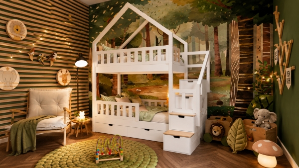 Hochbett Haus mit Stauraum