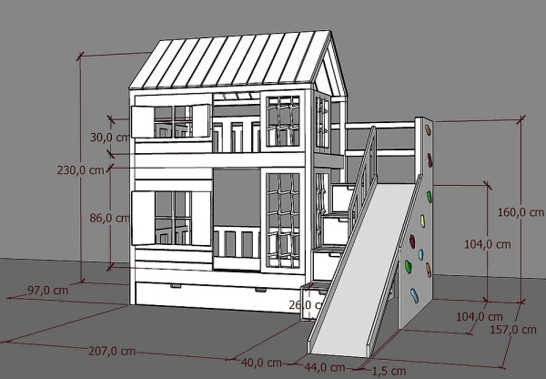 Hochbett Haus mit Stauraum