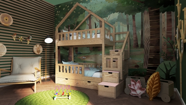 Hochbett Haus mit Stauraum