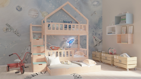 Hochbett Haus mit Stauraum