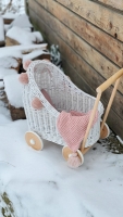 Korb Puppenwagen Weide weiß rosa