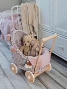 Korb Puppenwagen Weide pastellrosa