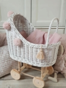 Korb Puppenwagen Weide weiß hoch