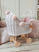 Korb Puppenwagen Weide weiß hoch