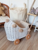 Korb Puppenwagen Weide weiß beige