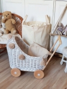 Korb Puppenwagen Weide weiß beige