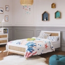 Theo Bebe Kinderbett Marelia Neige weiß-Rattan 90x200