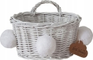 Rattan Wandkorb weiß Pompon