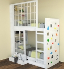 Hochbett mit Schutznetz und Regal