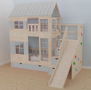 Hochbett Haus Liv mit Rutsche und Kletterwand
