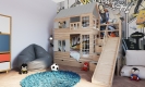 Hochbett Haus Liv mit Rutsche und Kletterwand