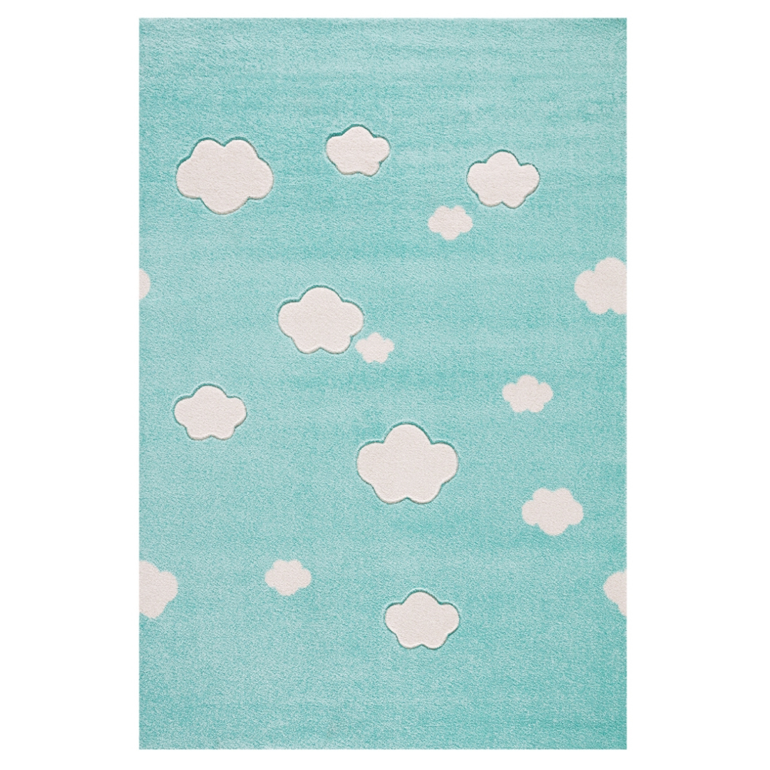 Kinderteppich Kinderzimmer Teppich mit Wolken mint/weiss 160x220cm 