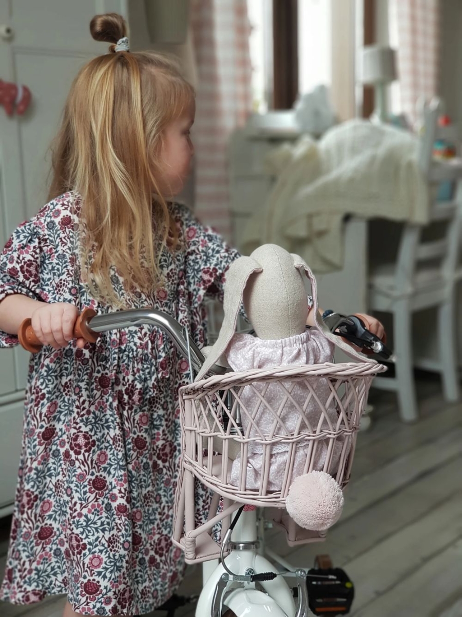Puppen Fahrradsitz Rattan rosa | Oli&Niki
