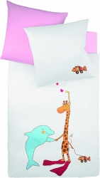 Fleuresse Babybettwsche Giraffe und Delfin rosa