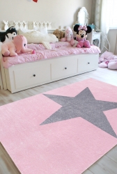 Kinderteppich Stern grau-rosa