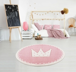 Runder Kinderteppich Krone rosa
