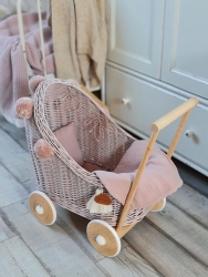 Korb Puppenwagen Weide pastellrosa