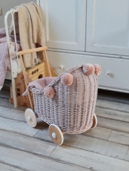 Korb Puppenwagen Weide pastellrosa