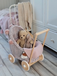 Korb Puppenwagen Weide pastellrosa