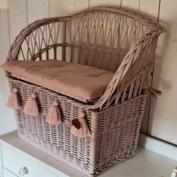 Rattan Kindersessel rosa mit Truhe