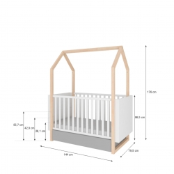 Babybett Haus Pinette 70x140 umbaubar zu 70x160