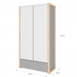 Schrank Pinette 2-trig wei-grau-natur