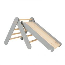 Kletterdreieck + Rutsche-Kletterwand Set Holz grau