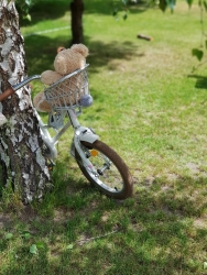 Puppen Fahrradsitz Rattan grau