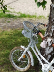 Puppen Fahrradsitz Rattan grau