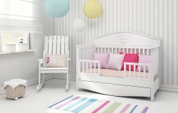 Bellamy Babybett Snow wei 70x140 inkl. Schublade und Rausfallschutz