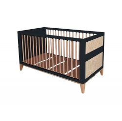 Theo Bebe Babybett Nami Onyx 70x140 schwarz-Rattan