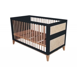 Theo Bebe Babybett Nami Onyx 70x140 schwarz-Rattan