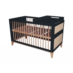 Theo Bebe Babybett Nami Onyx 70x140 schwarz-Rattan