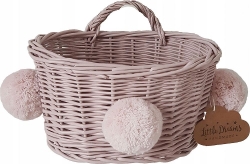 Rattan Wandkorb rosa Pompon