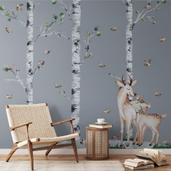 Wandsticker Birken und Rehe