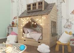 Kinderbett Haus mit Dach und Schublade