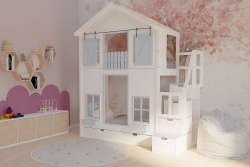 Hochbett Haus Laura mit Dachziegeln