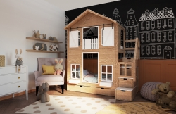 Hochbett Haus Laura mit Dachziegeln