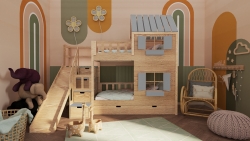 Hochbett Haus Noah mit Treppe und Rutsche