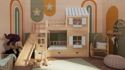 Hochbett Haus Noah mit Treppe und Rutsche