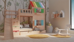 Hochbett Haus Noah mit Treppe und Rutsche