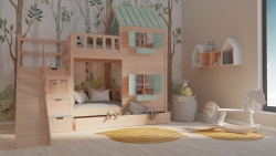 Hochbett Haus Noah mit Treppe und Rutsche