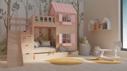 Hochbett Haus Noah mit Treppe und Rutsche