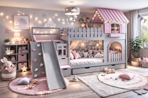 Hochbett Enno mit Zaun und Rutsche