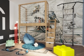 Hochbett Tim mit Schutznetz und Treppe